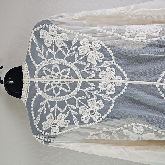 Indigo Poppy | Women's 3/4 Bell Sleeves Lace Sheer Kimono Topper Sz 2x - Picture 6 of 8